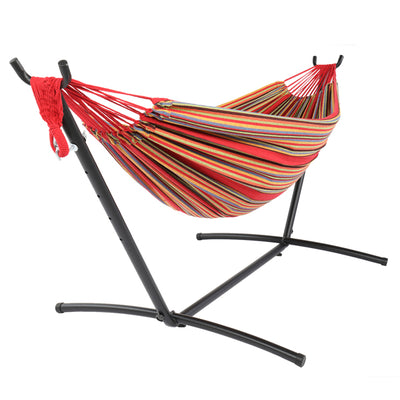 Black Steel Pipe Hammock Frame with Polyester Cotton Hammock Set