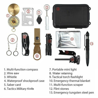 14 in 1 Outdoor Emergency Survival Gear Kit Camping Tactical Tools SOS